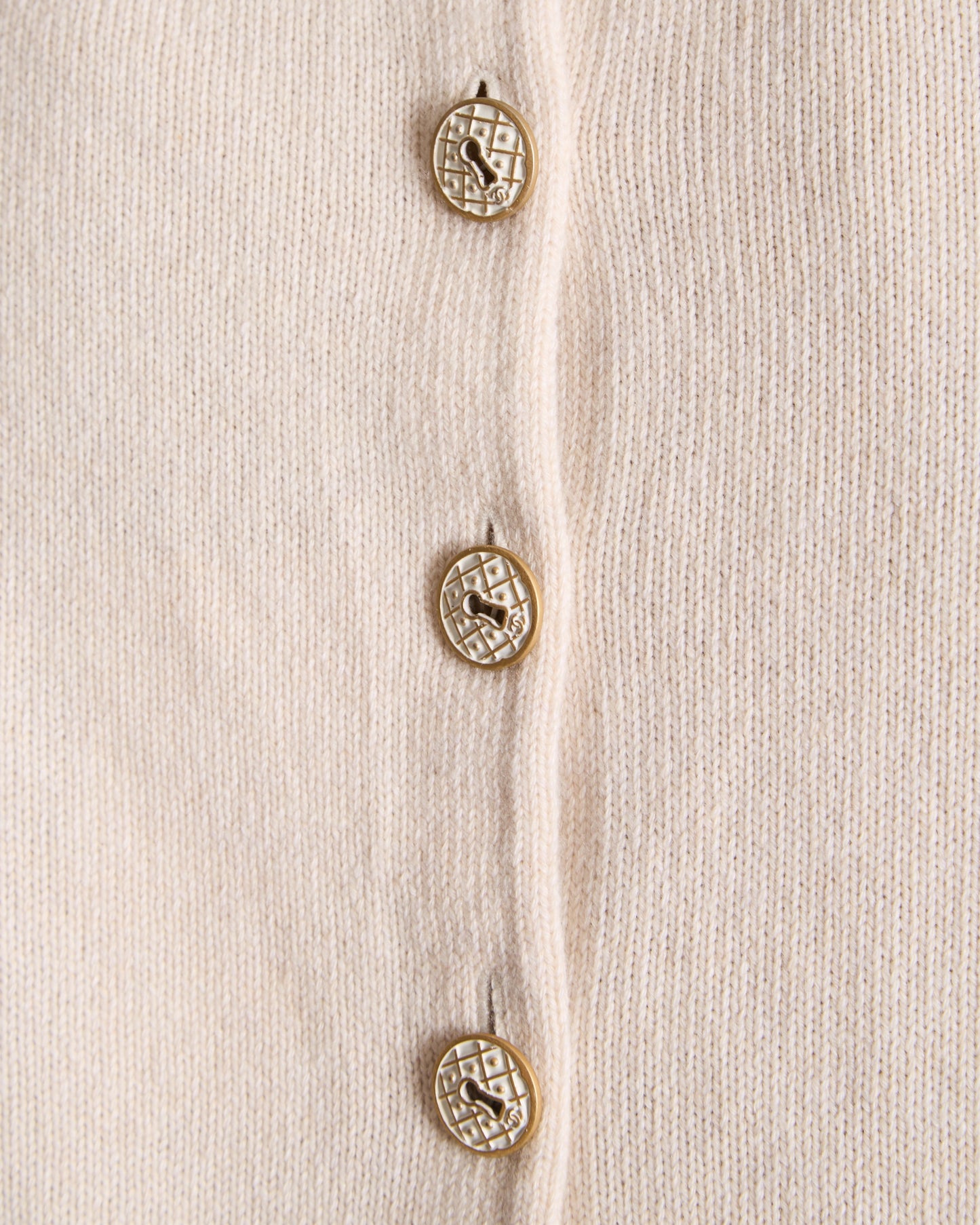 Chanel Beige Cashmere Cardigan with Gold and White Keyhole CC Buttons Size FR 36 (UK 8)