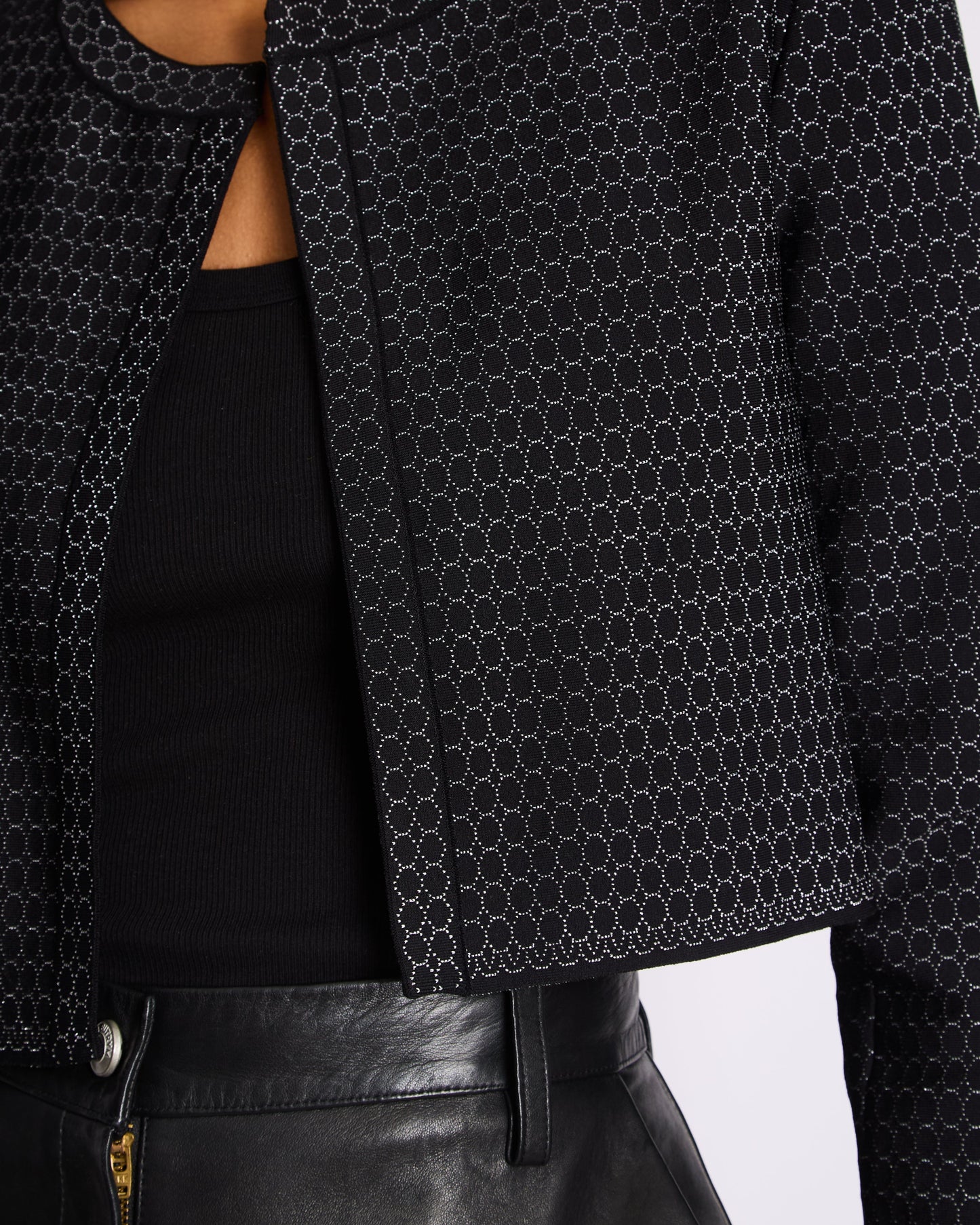 Alaia Black and Silver Embellished Cropped Cardigan Size FR 38 (UK 10)