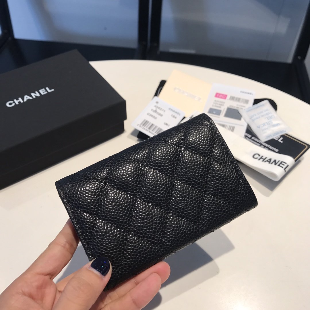 CHL Classic Card Holder Silver Hardware Black For Women Wallet 4.5in/11.5cm