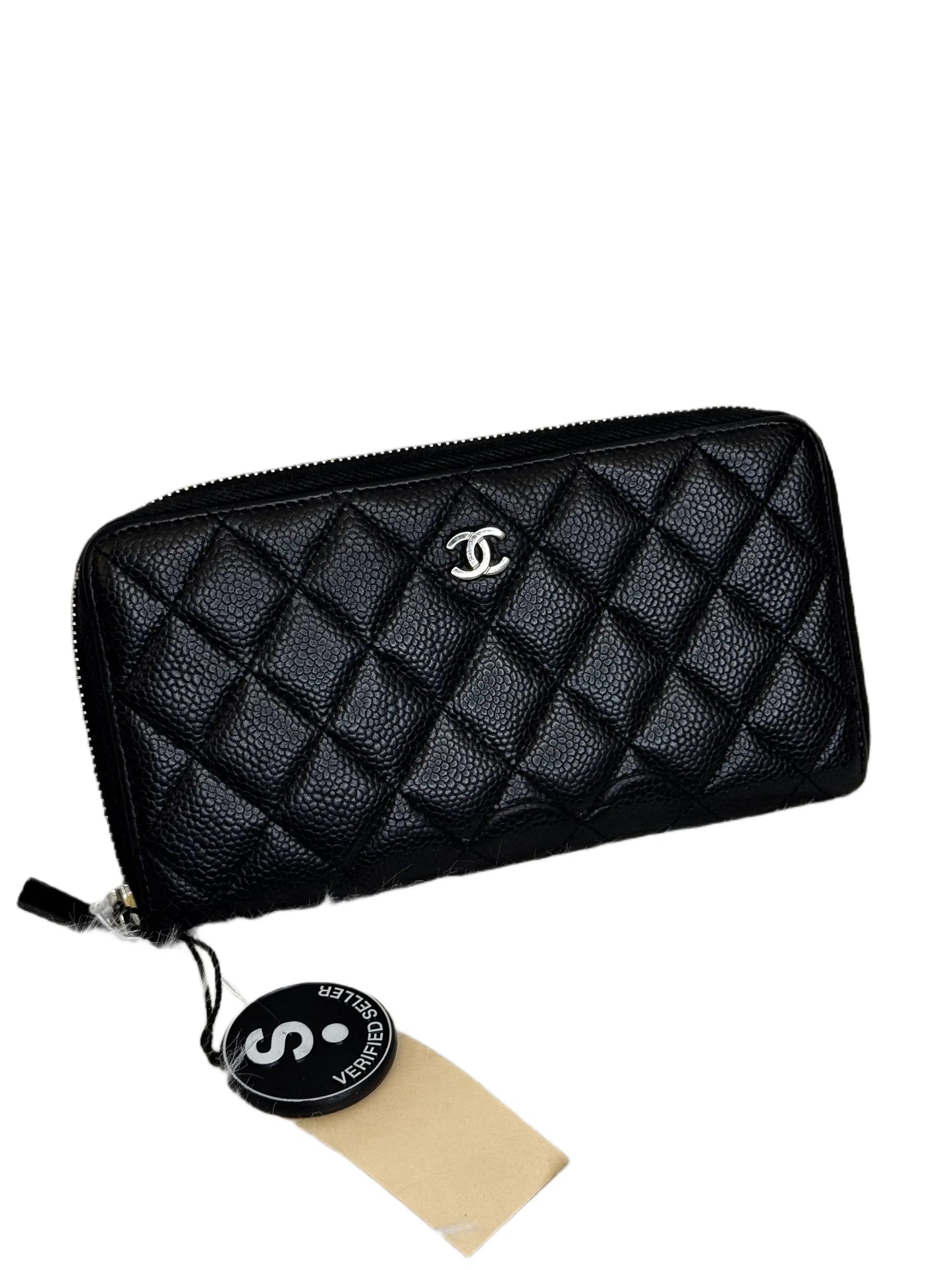 CHANEL Caviar Quilted Large Gusset Zip Around Wallet Black B7-36