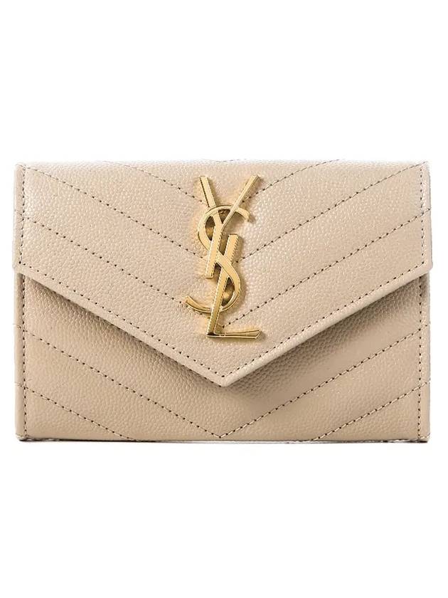 Luxury Saint Laurent Trending 2025 Monogram Envelope Small Half Wallet Dark Beige