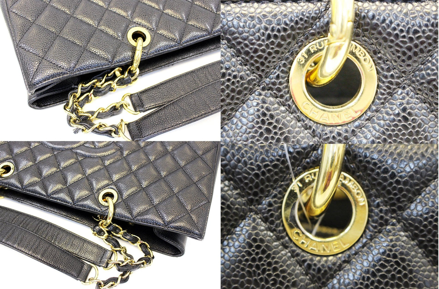 CHANEL Caviar Leather Leather Black XL Grand Shopping Tote Bag