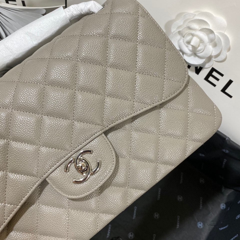 CHLLarge Classic Handbag Silver Hardware Grey For Women, Women’s Handbags, Shoulder Bags 11.8in/30cm