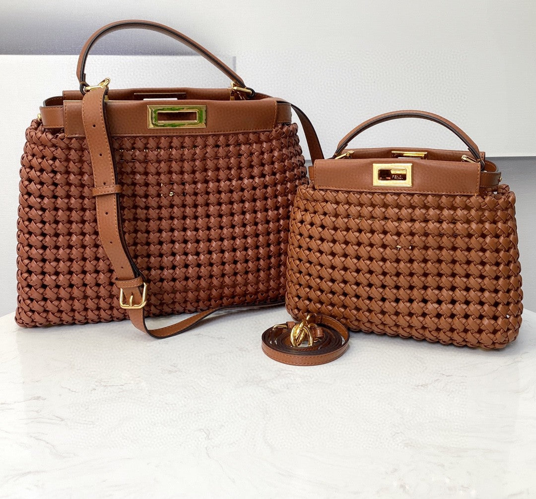 Top QualityTop Quality Peekaboo Mini Brown Braided Bag For Woman 18cm/7in