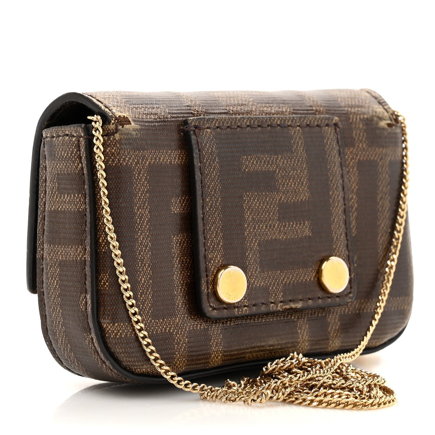 Fendi Glazed Fabric FF 1974 Nano Baguette Belt Charm Mogano Panna
