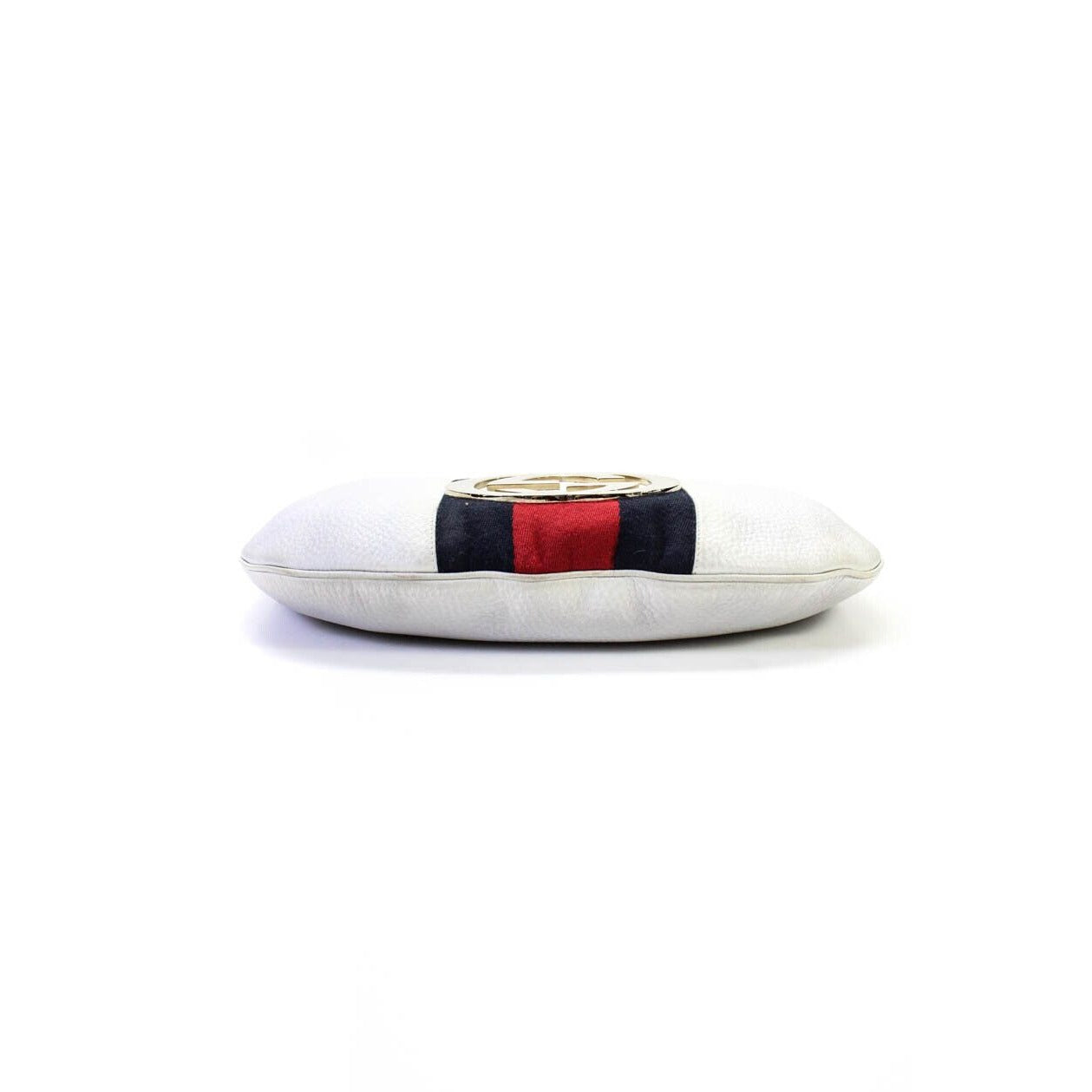 RARE, Gucci 'Blondie', white textured leather, hobo bag style, shoulder bag with a wide red and blue Sherry stripe, an XL gold 'GG' emblem