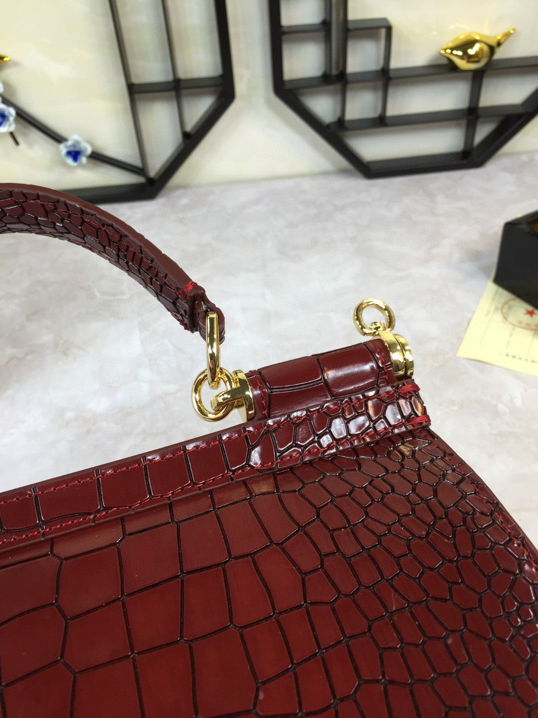 Top Quality MeTop Qualityum Sicily Bag In Foiled CrocoTop Qualityle-Print Burgundy For Women 10.2in/26cm Top Quality