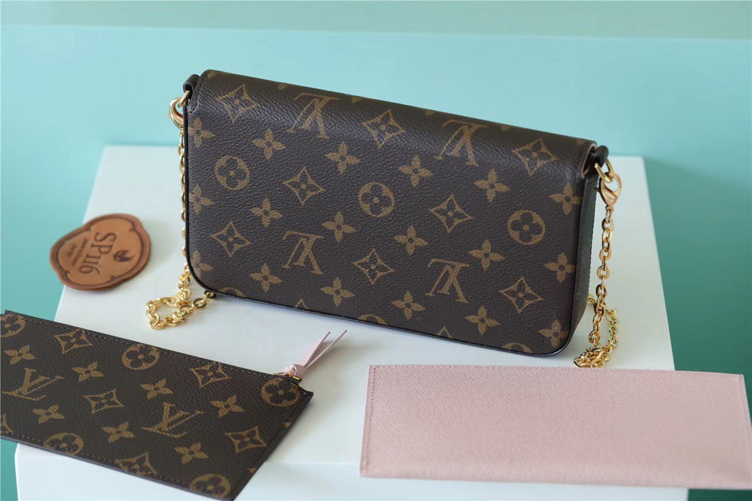 Top Quality Pochette Felicie Monogram Canvas Fuchsia Pink For Women,  Shoulder And Crossbody Bags 21cm/8.3in Top Quality M61276