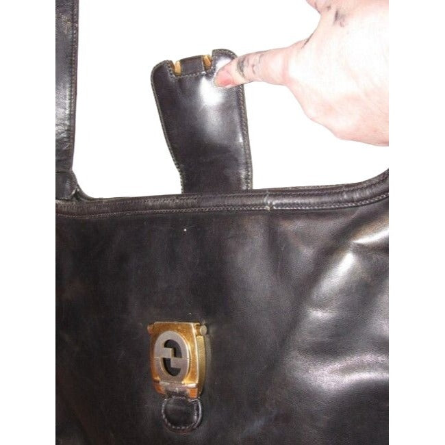 1950s Gucci   Bluish Black Leather Jackie Hobo Bag