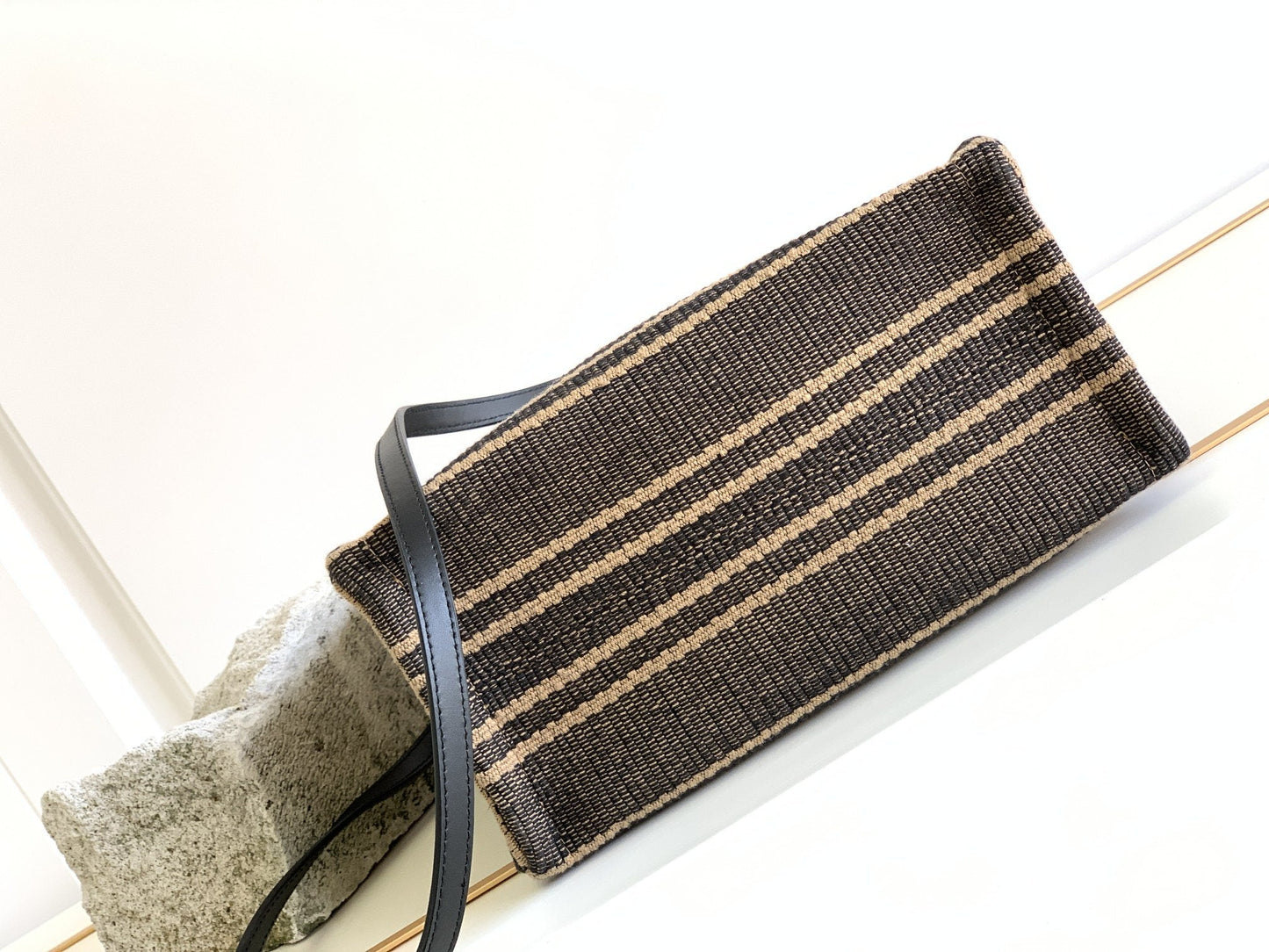 Top Quality Small Cabas Thais In Textile With Triomphe Beige/Black For Women 11in/29cm 199162EGH.02BL