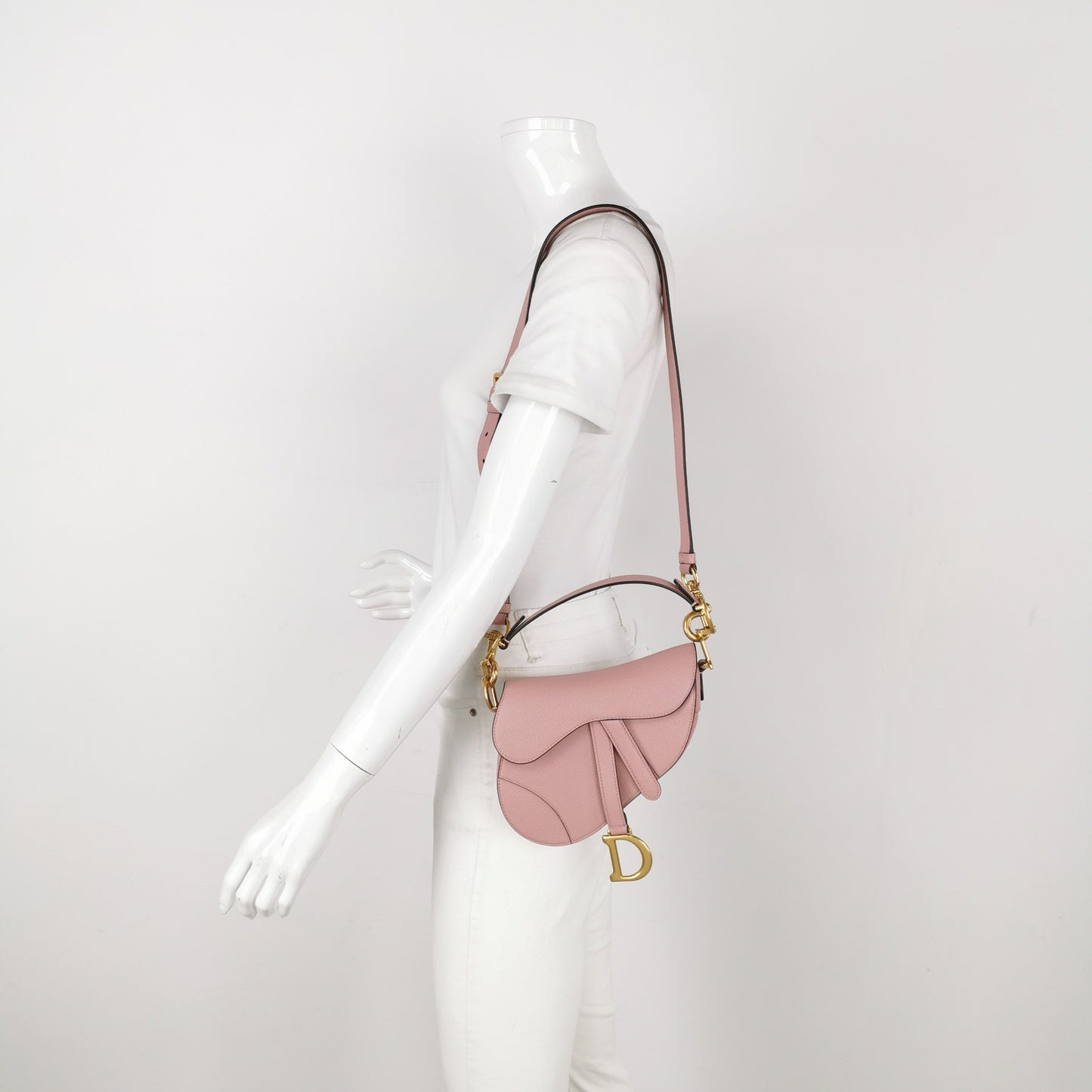 Dior Saddle Mini Cherry Blossom Pink Grained Leather GHW with Strap