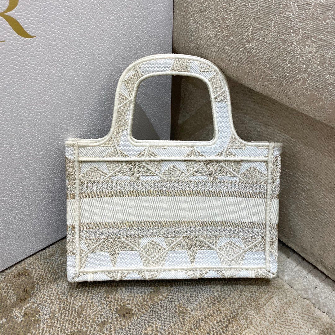 Top Quality Mini Book Tote Embroidery Stars Gold Bag, Beige, For Women Womens Handbags, 22.5cm CD