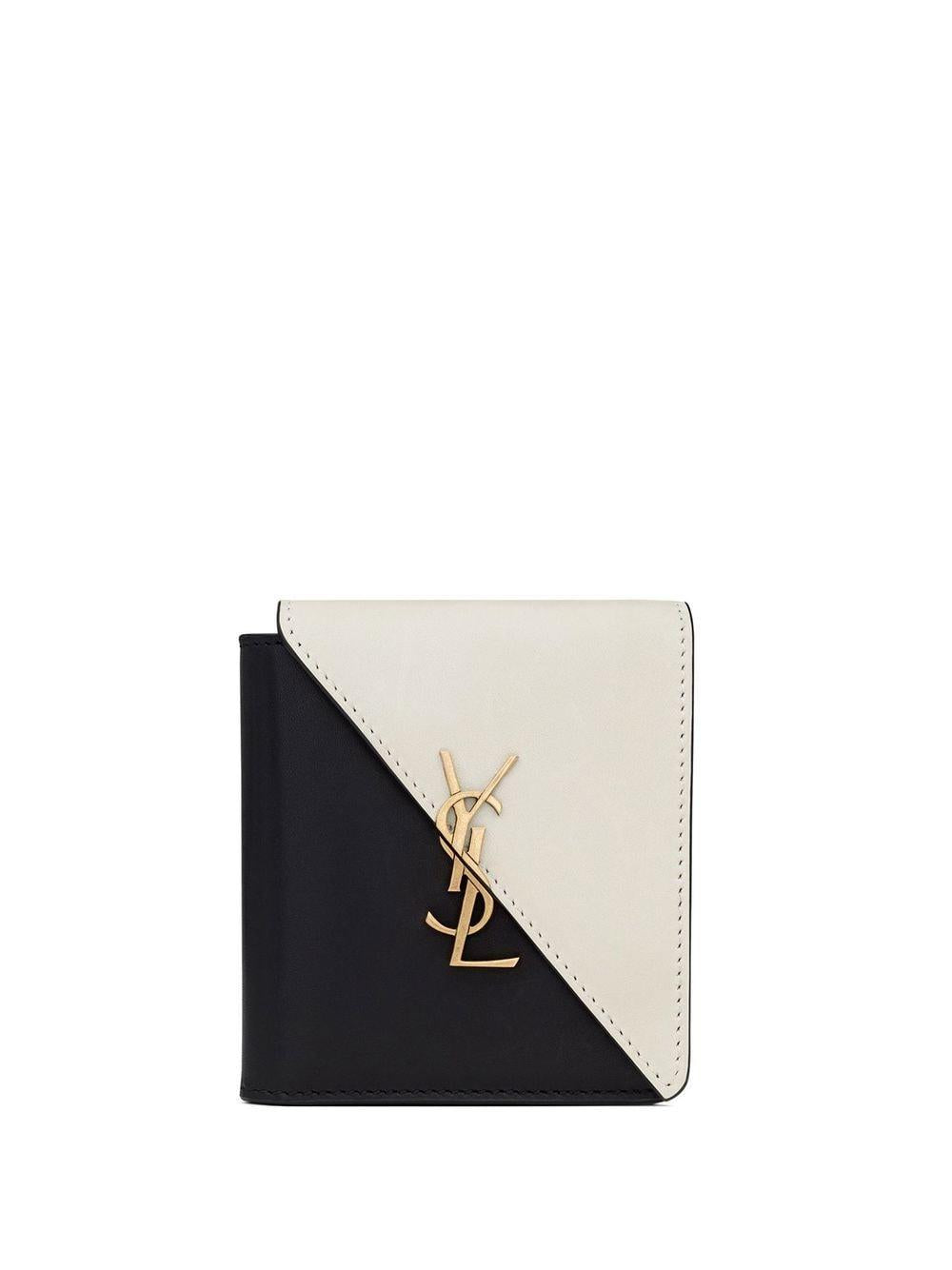 Luxury Saint Laurent Trending 2025 Women's Logo Plaque Leather Wallet in Nero/Crema Soft/Nero | 710321BWRJW1031