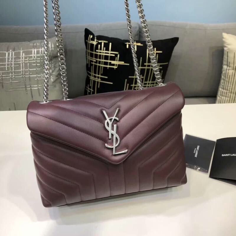 Top Quality Loulou Small Chain Bag In Matelassé "Y" Burgundy For Women 9.8in/23cm YSL 