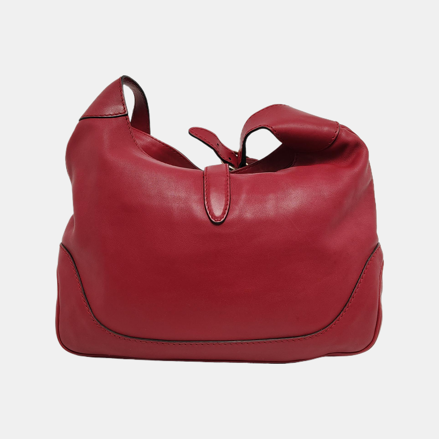 Gucci Jackie Soft Medium Leather Bag Burgundy Red Gold Piston Lock