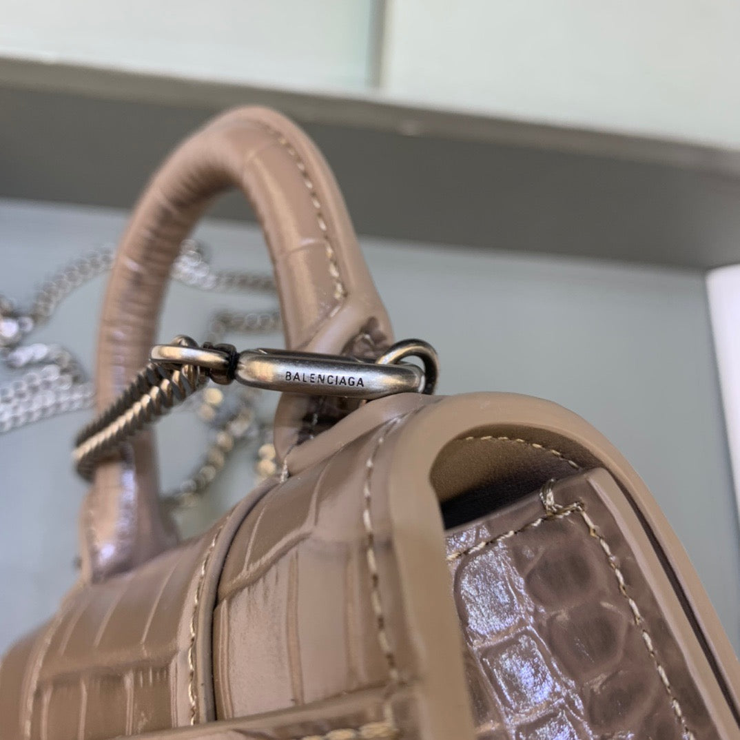 Top Quality Hourglass Mini Handbag With Chain In Earth Brown, For Women,  Bags 4.7in/12cm