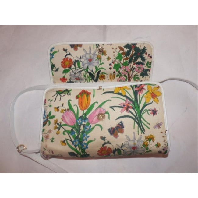 Gucci   Two Way Multicolored Floral Print Canvas And White Leather Cross Body