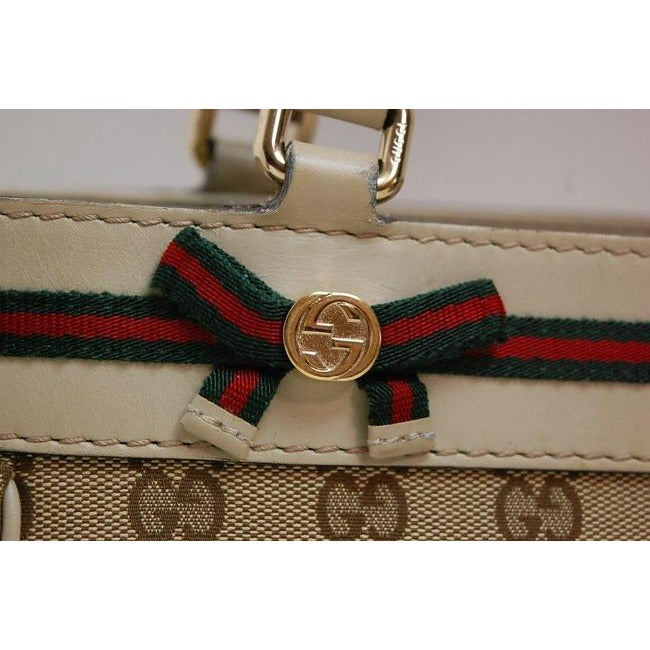 Gucci   Brown Large Logo Print Canvas And White Leather With Red And Green
