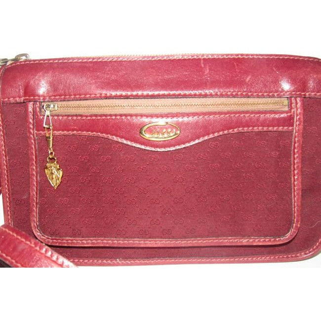 Gucci   Hobo Style Burgundy Small G Logo Print Canvas And Burgundy Leather