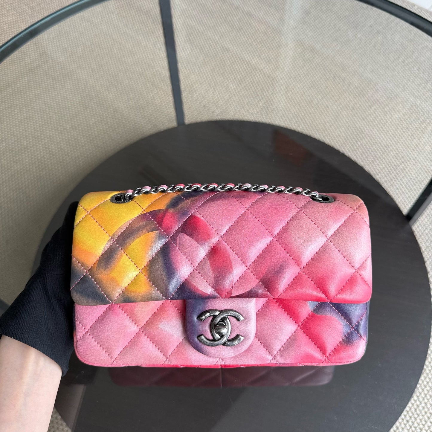 Chanel Classic Flap Seasonal - Small 22CM Flower Power Flap Ruthenium Silver Hardware Series 21