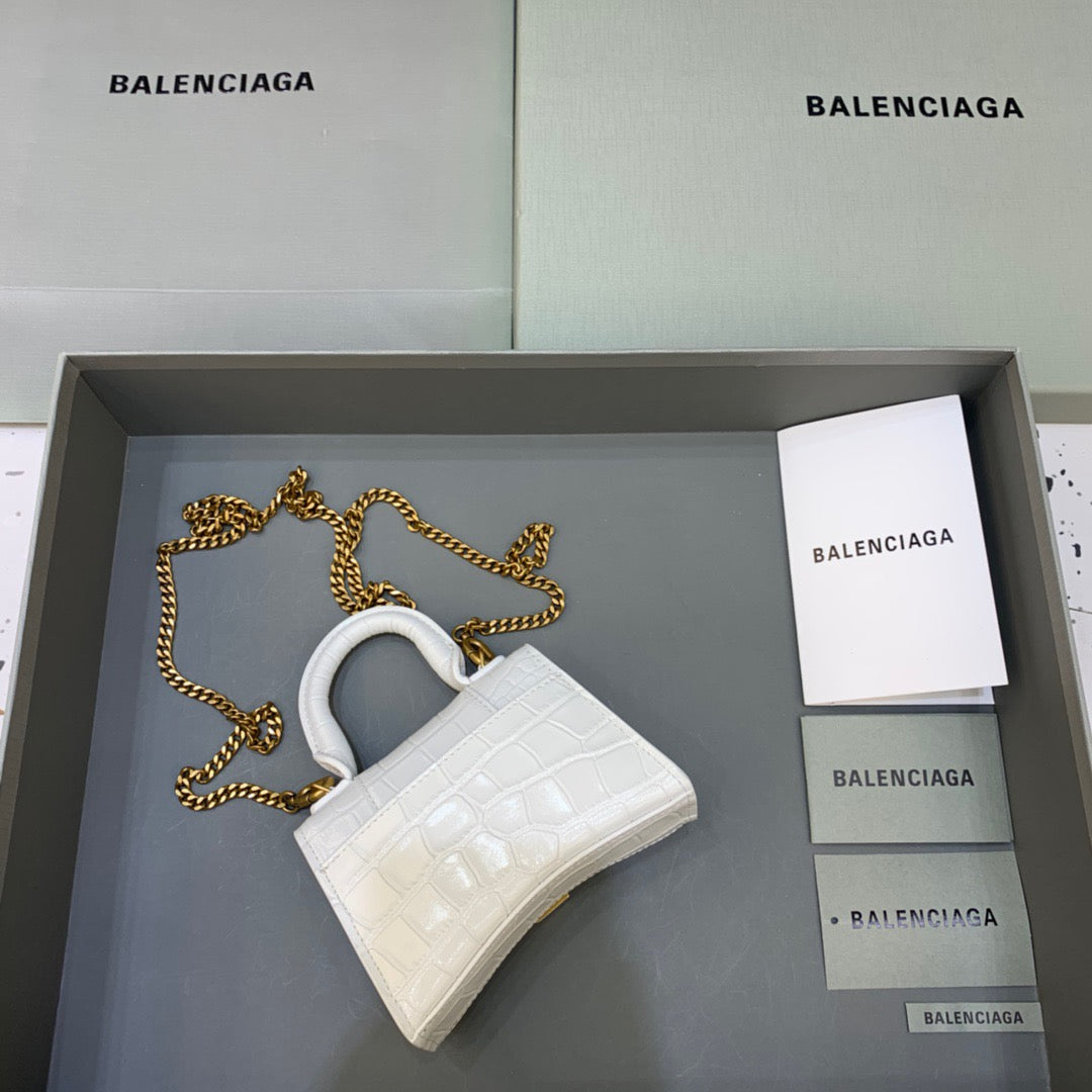 Top Quality Hourglass Mini Handbag With Chain In White, For Women,  Bags 4.7in/12cm