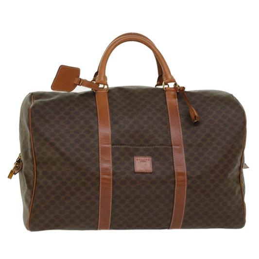 Luxury CELINE Macadam Canvas Boston Bag PVC Leather Brown  45969