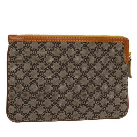Luxury CELINE Paris Macadam Clutch Bag Canvas Leather Beige Brown  45981