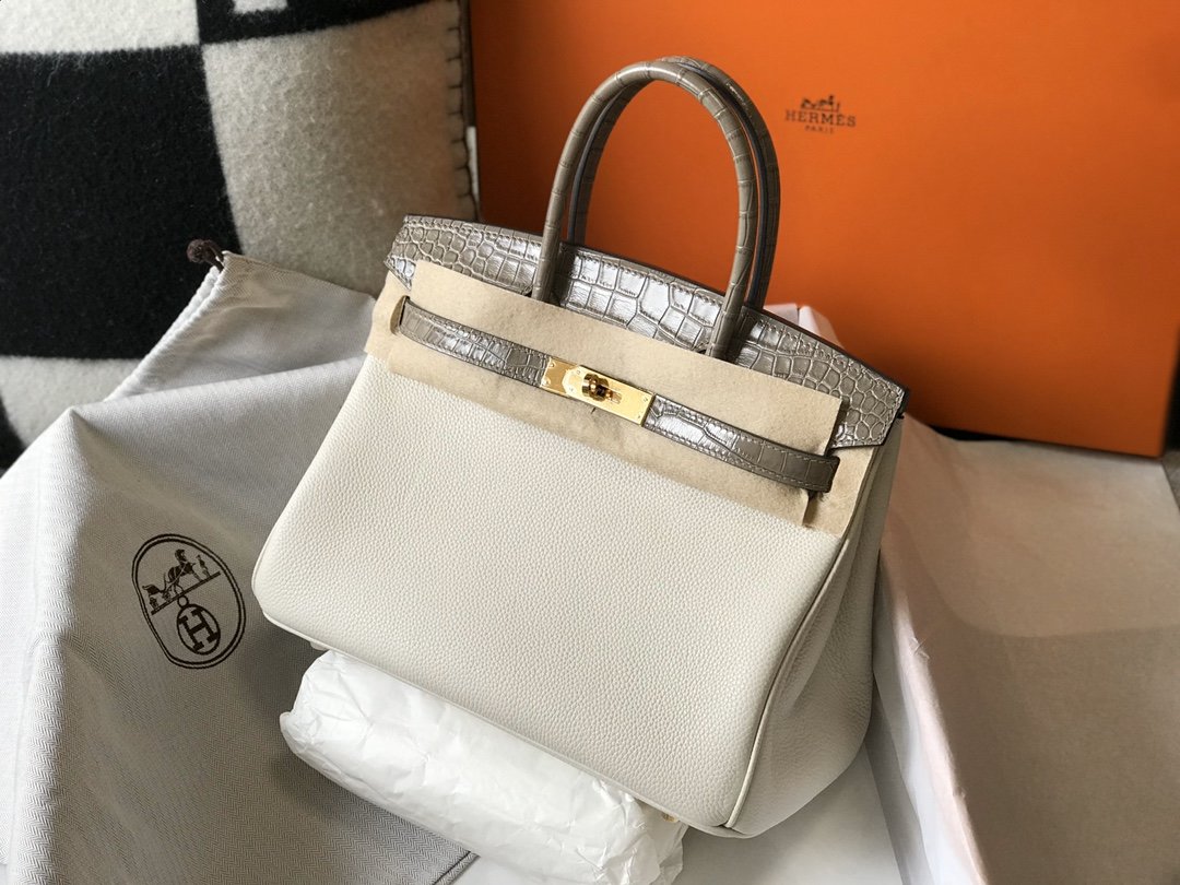 Top Quality Birkin White For Women Gold Toned Hardware 11.8in/30cm