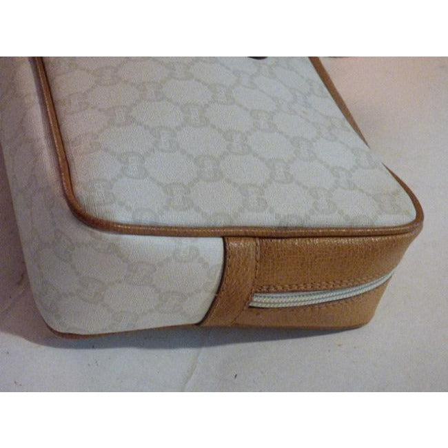Gucci   Camel Leather Large Khaki Plus Logo Print On Ivory Coated Canvas