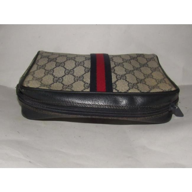 Gucci   Navy Blue Large G Logo Print Coated Canvas And Navy Leather