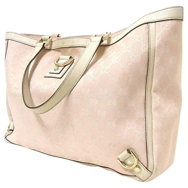 Gucci Abbey   Pink Large G Logo Print Canvas And White Leather Tote