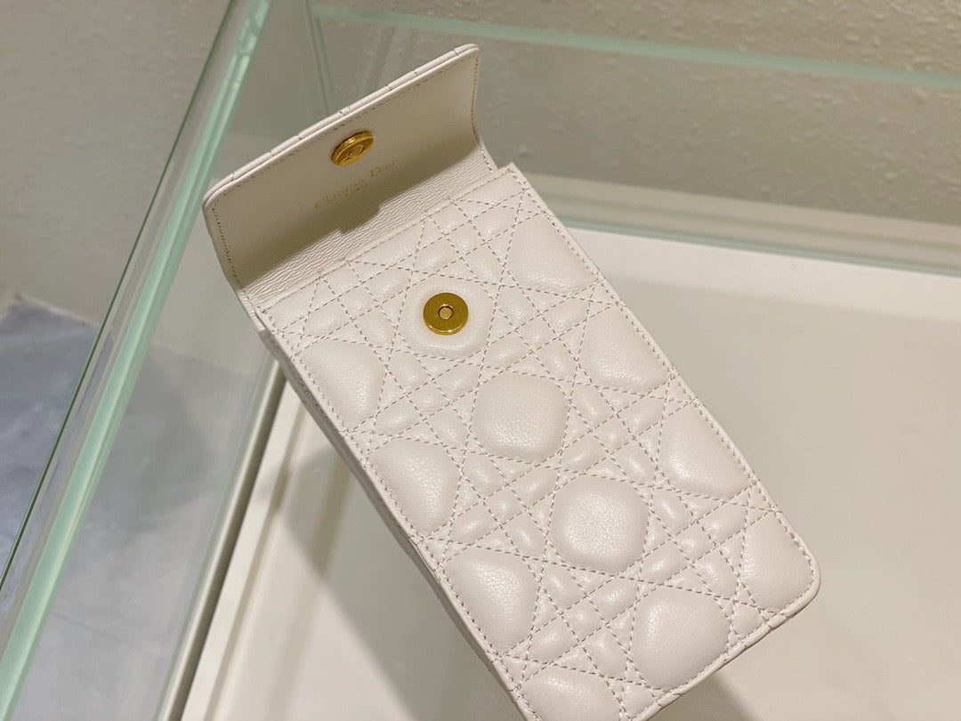 Top Quality Caro Phone Holder With Chain White, For Women, Womens Handbags 7.5in/18.5cm CD