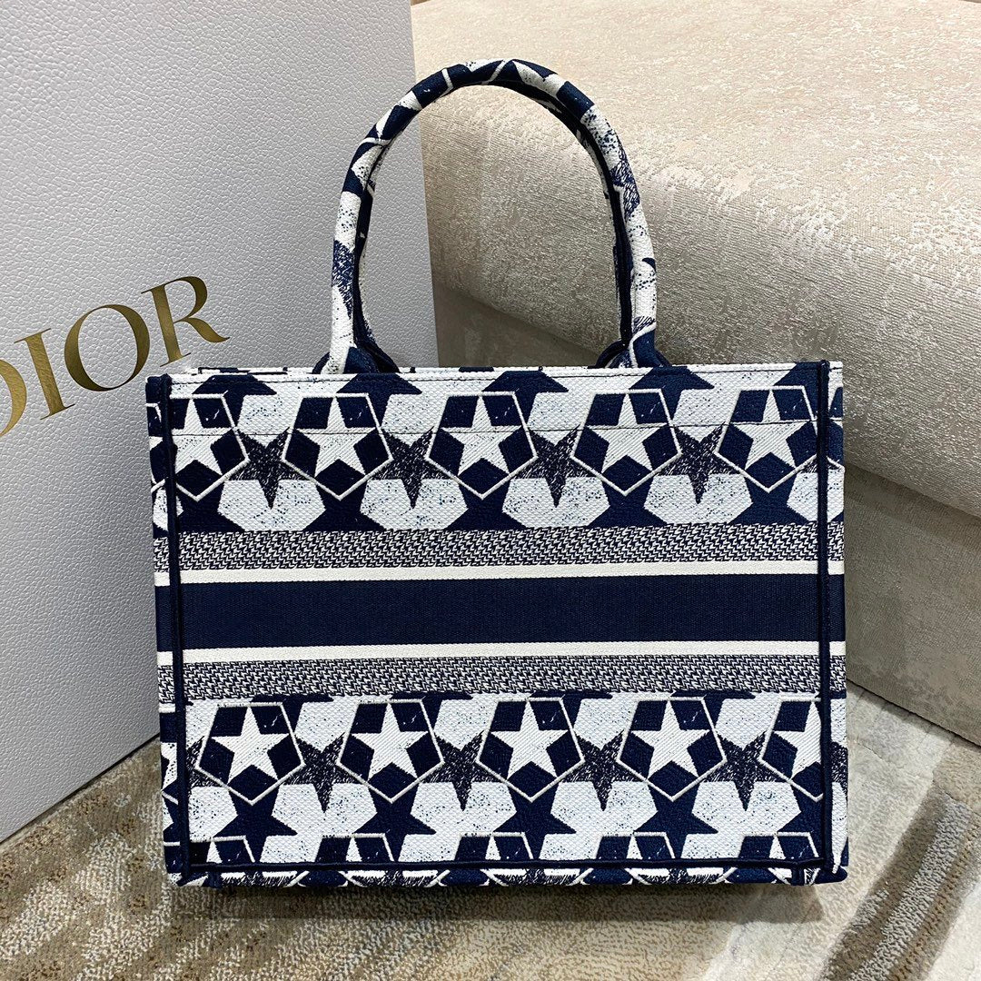 Top Quality MeTop Qualityum Book Tote Bag in Étoile Embroidery Bag, Blue/White, For Women Womens Handbags, 36cm CD