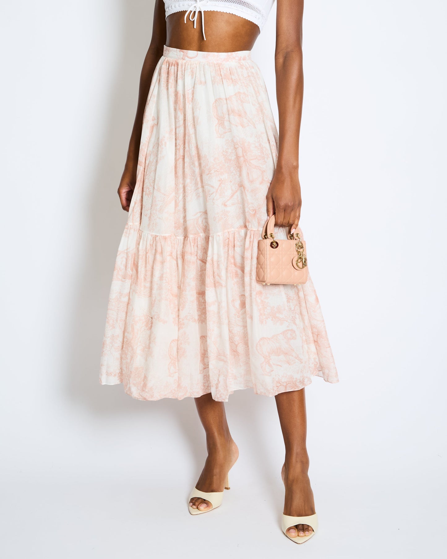 Christian Dior White and Pink Toile de Jouy Midi Skirt Size FR 36 (UK 8) RRP £1,900