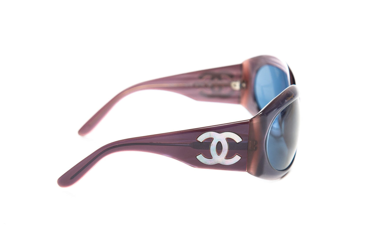 Chanel Purple and Silver Interlocking CC Logo Round Sunglasses