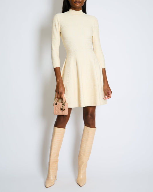 Alexander McQueen Textured Ecru Mid-Length High-Neck Dress Size UK 8
