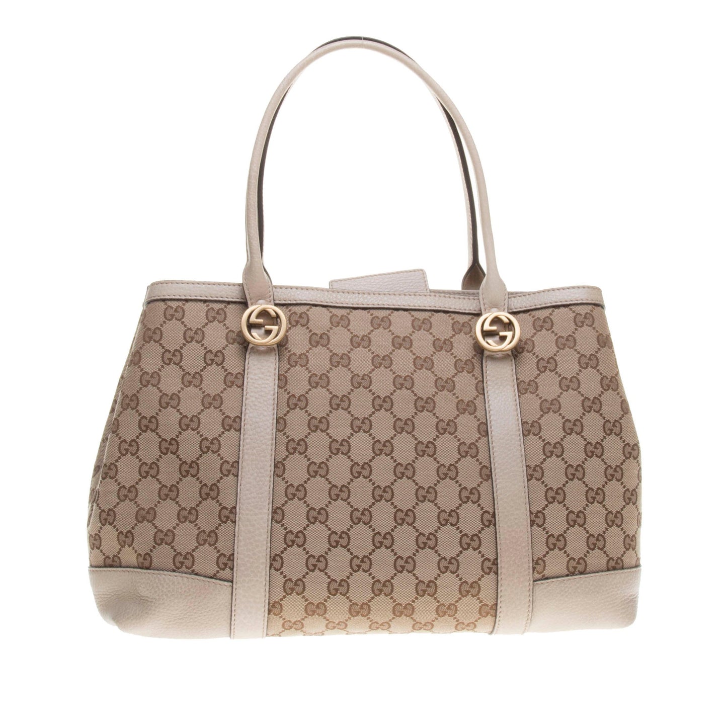 Gucci 353122 Beige/Ebony GG Fabric with Beige Leather Trim Tote Bag