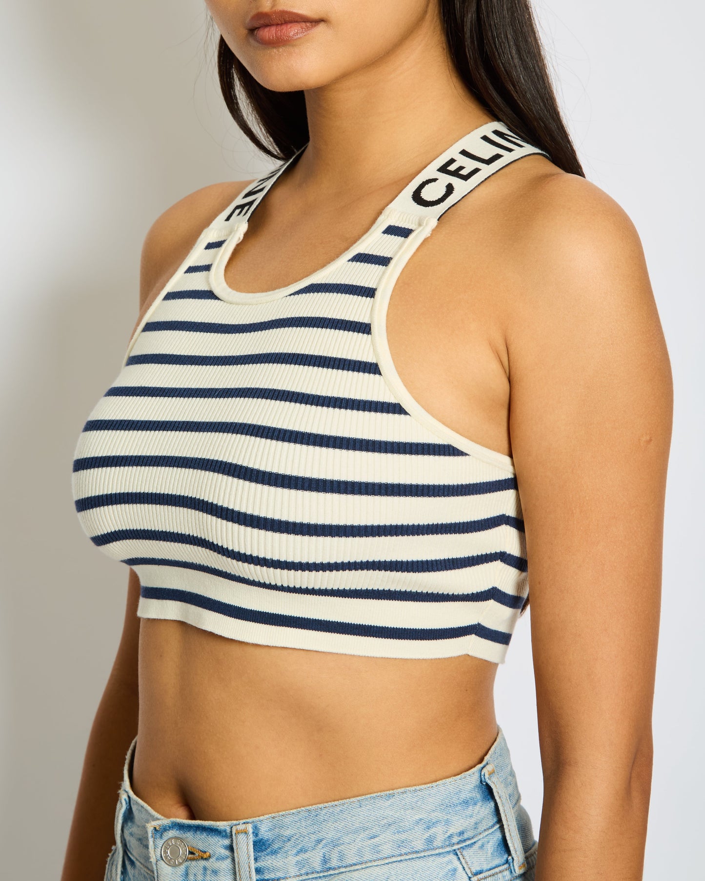 CŽline Striped Logo Knit Top Size M (UK 10)