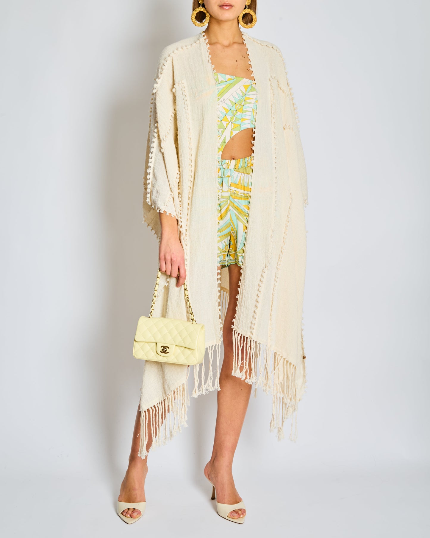 Caravana Cream Linen Wrap Sarong with Fringe and Tassel Hem Size Medium (UK 12-14)