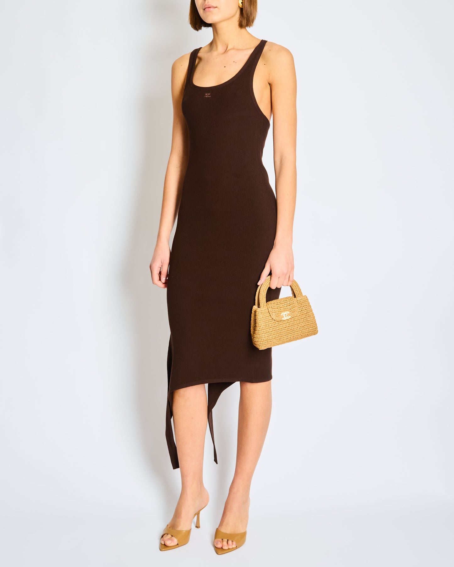 Courr�ges Brown Sleeveless Midi Dress with Logo Size Small (UK 8-10)