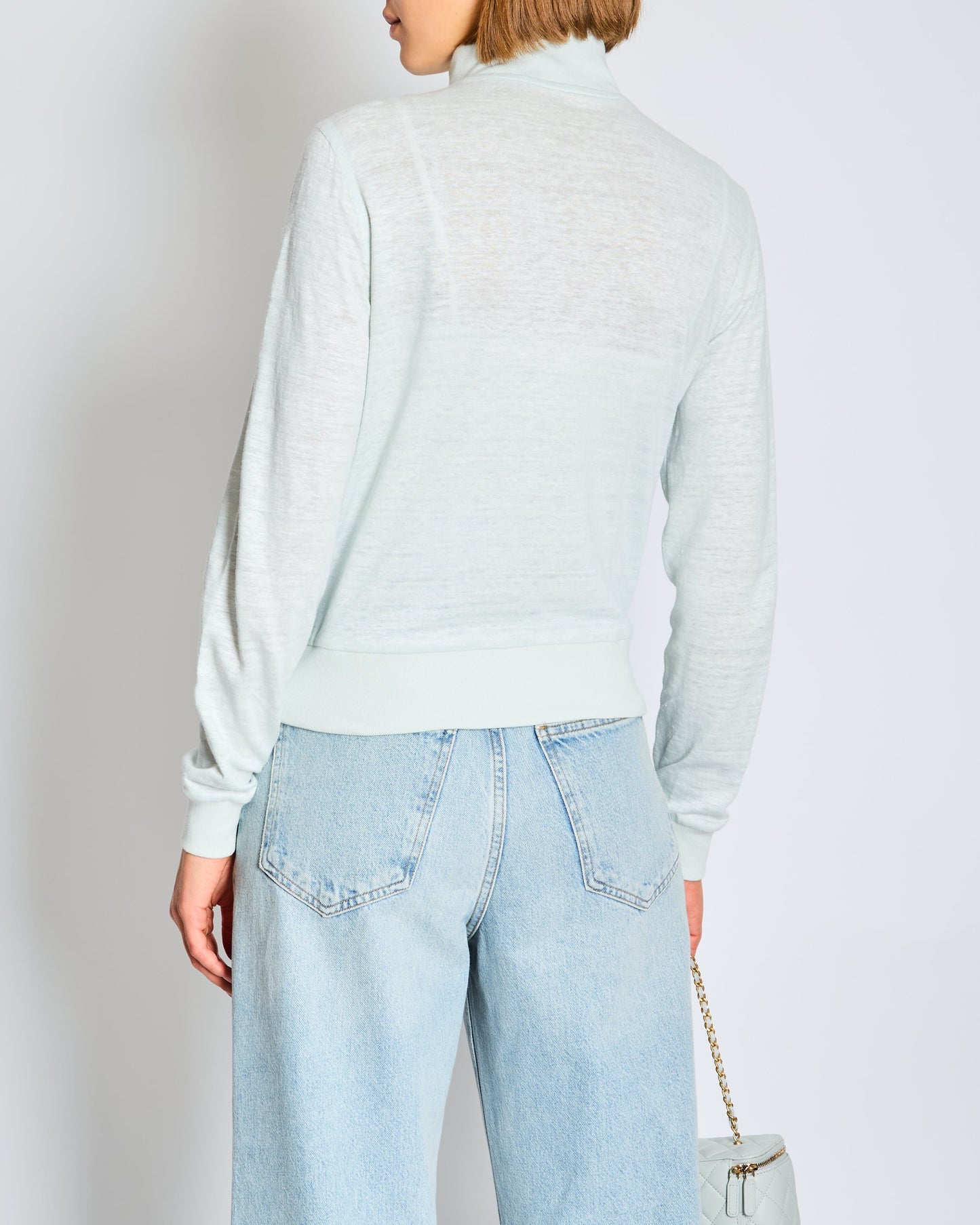Capri Light Blue and Grey Long Sleeve Bomber Jacket with Gold Zip Detail Size XS UK 6