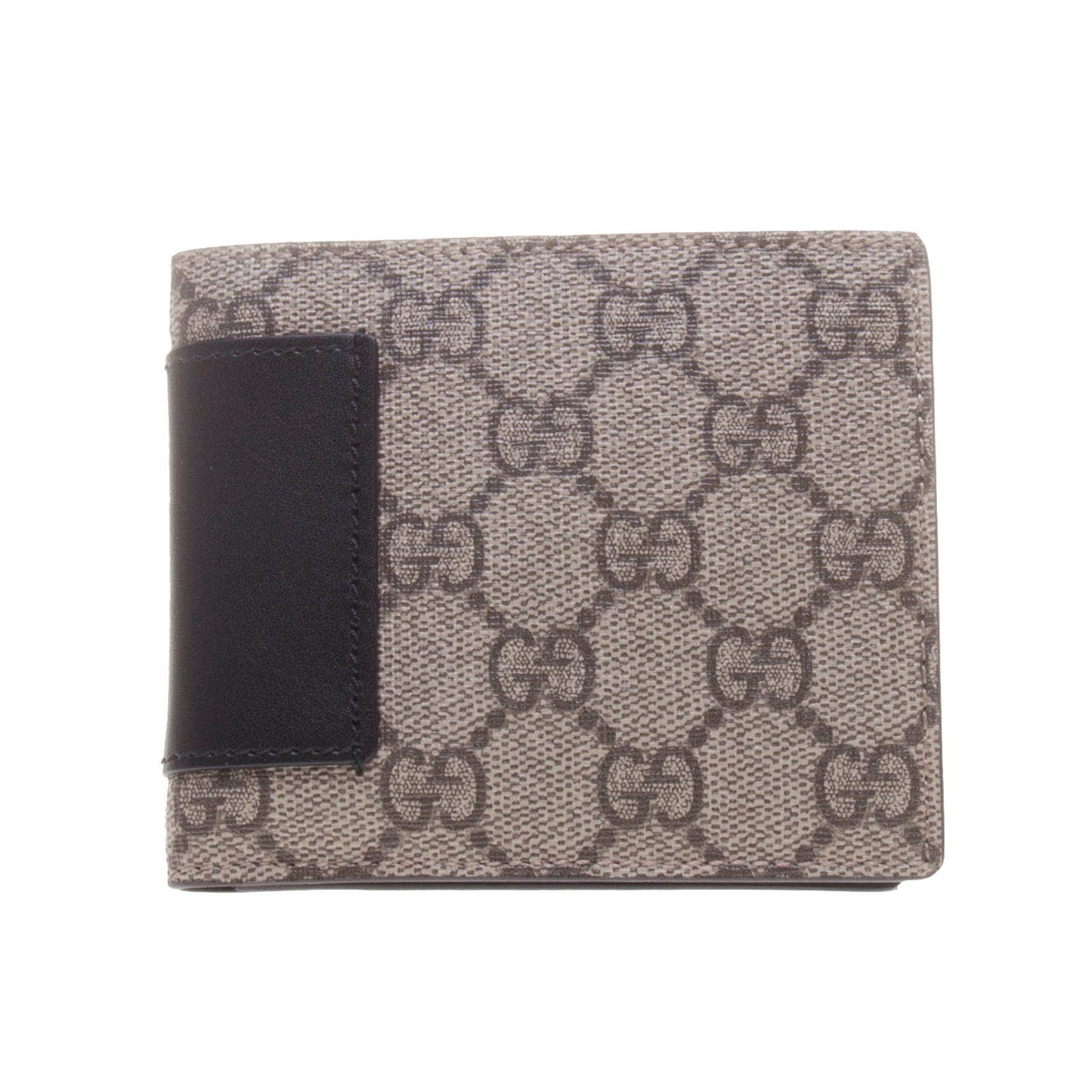 Gucci 386834 Beige/Ebony GG Supreme Canvas with Black Leather Trim French Wallet
