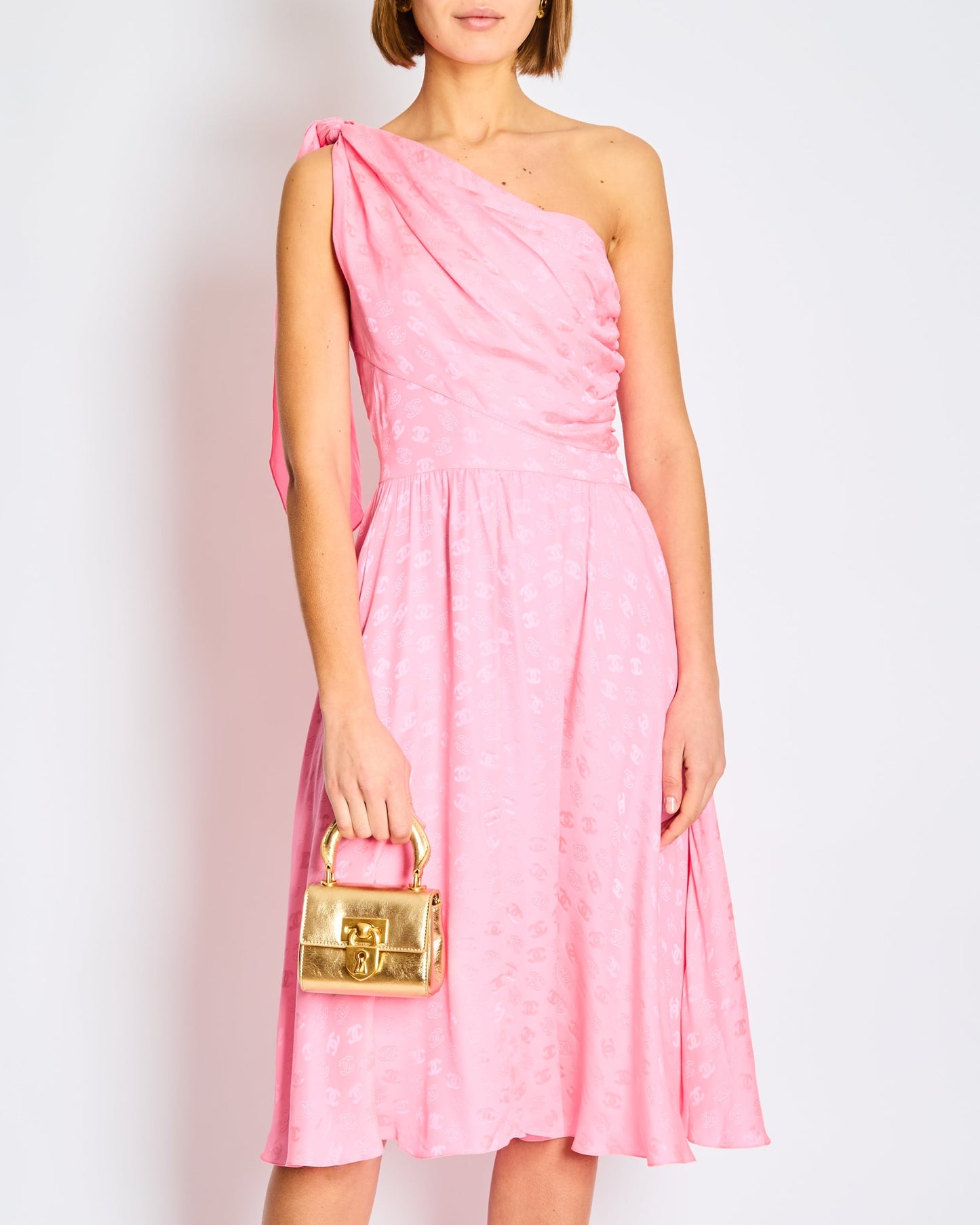 Chanel 24/C Pink Silk Mini Dress with CC Logo Print FR 34 Size UK 6
