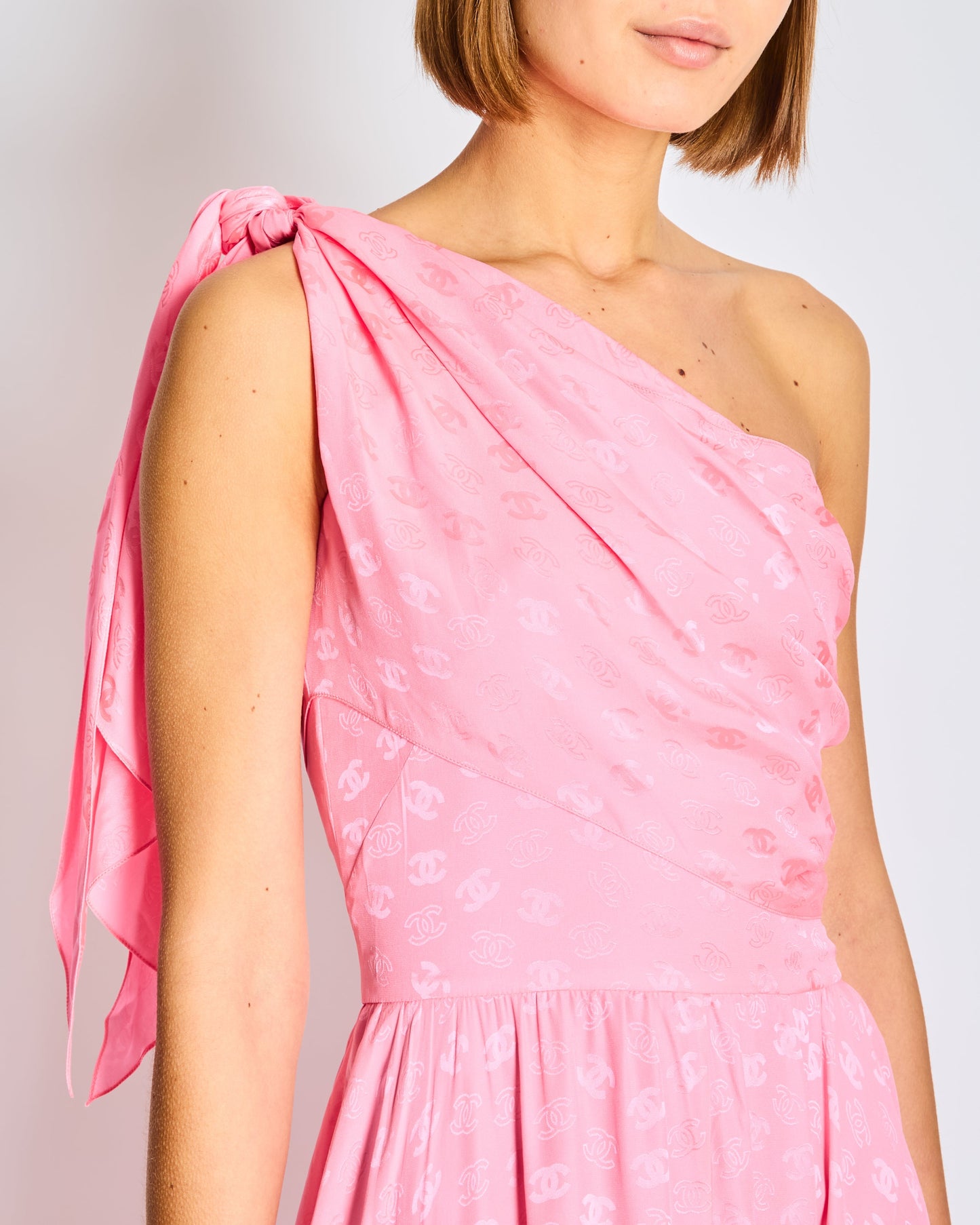 Chanel 24/C Pink Silk Mini Dress with CC Logo Print FR 34 Size UK 6