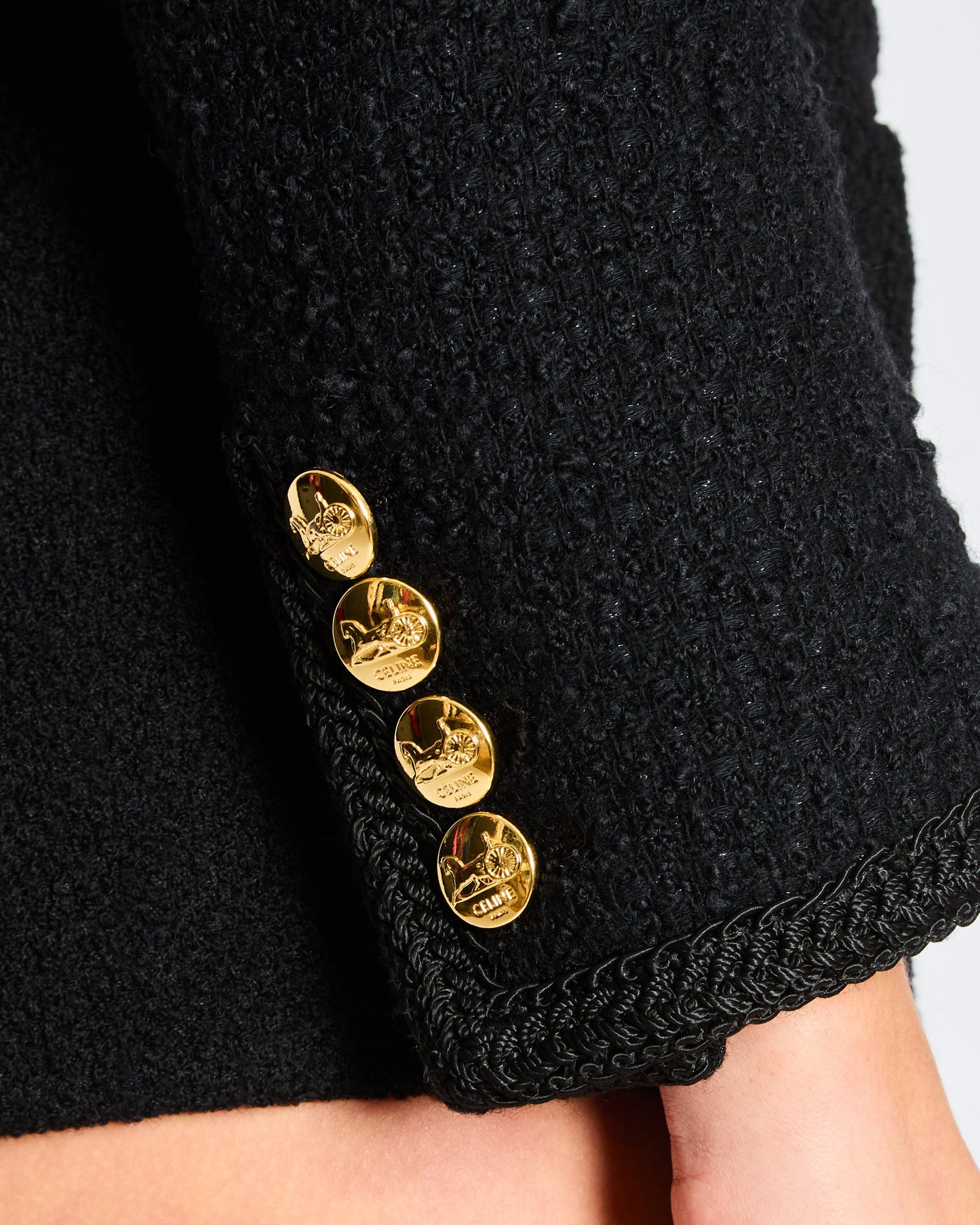 CŽline Black Tweed Jacket and Matching Shorts Set with Gold Buttons Size FR 34/36 (UK 6/8)