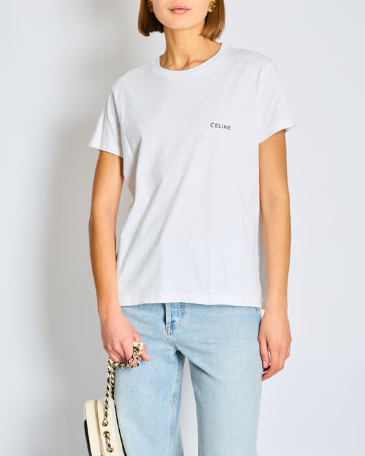 CŽline White Cotton T-shirt with Black Logo FR 36 Size UK 8