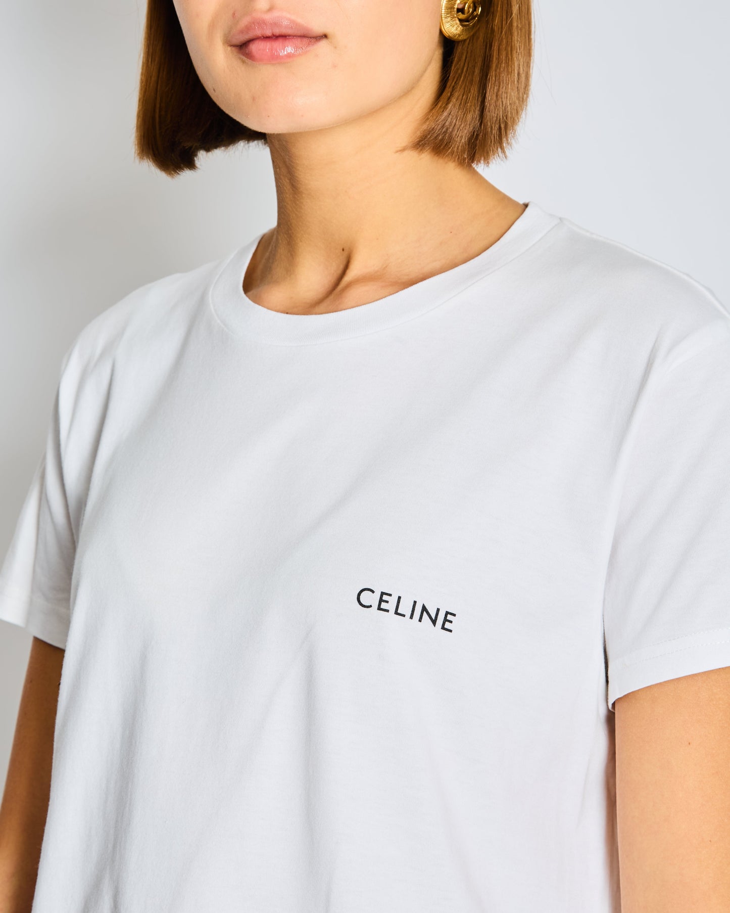 CŽline White Cotton T-shirt with Black Logo FR 36 Size UK 8