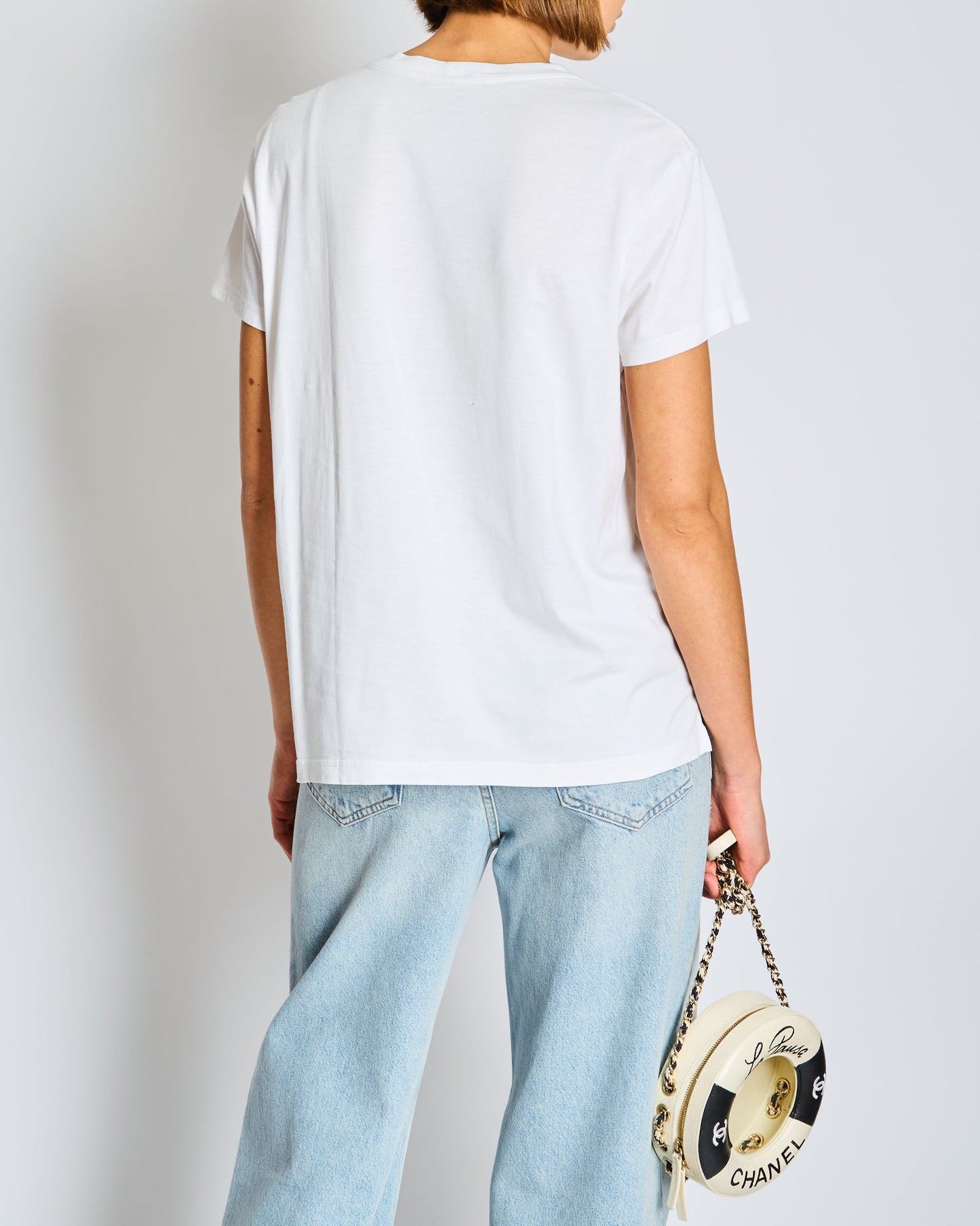 CŽline White Cotton T-shirt with Black Logo FR 36 Size UK 8