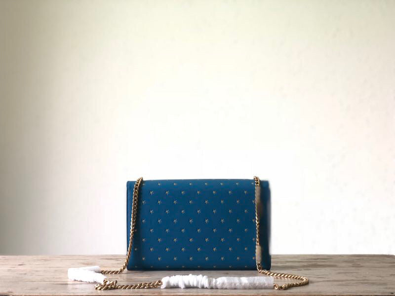 YSSL Kate Medium Chain Bag With Star Pattern Blue For Women 9in/24cm YSL