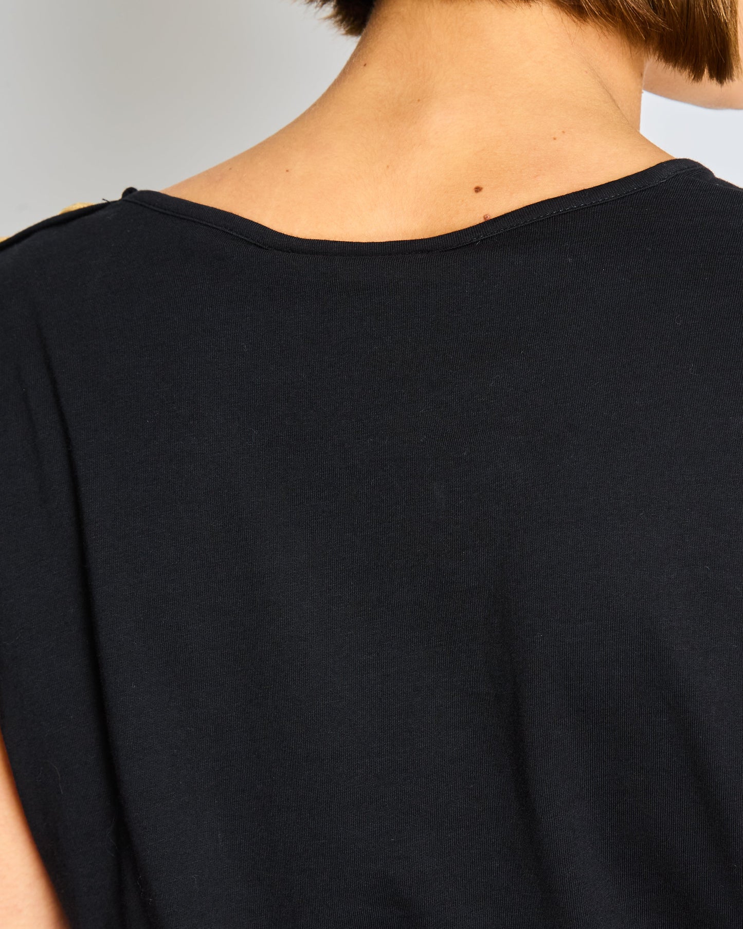 Balmain Black Cotton T-Shirt with Gold Buttons Size FR 36 (UK 8)
